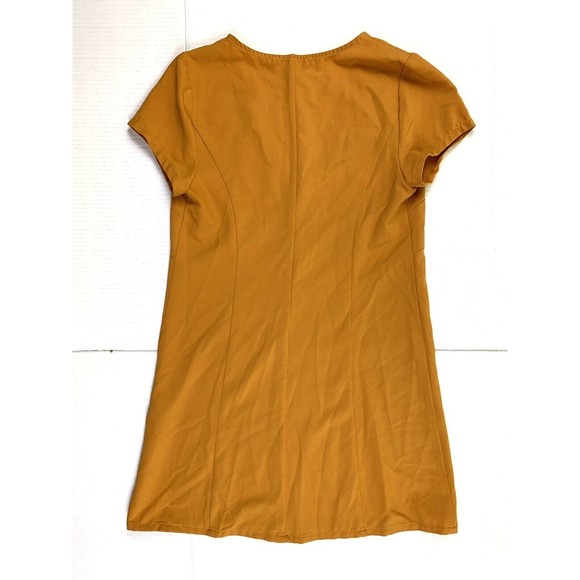 Forever 21 Dress V Neck Short Sleeve Midi Womens Size S Mustard Yellow Applcated - Picture 7 of 10